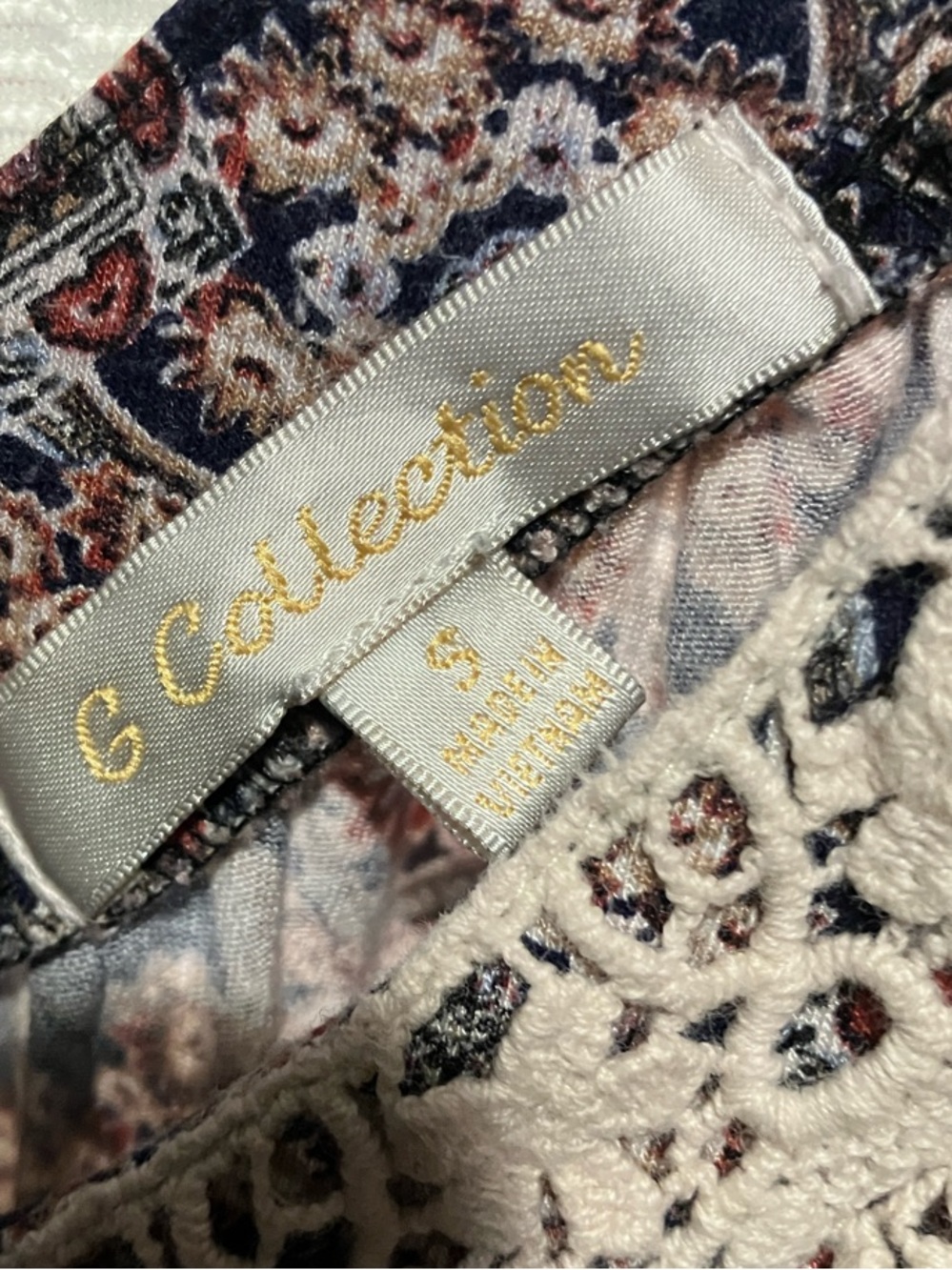 Cold-Shoulder Paisley Blouse with Crochet Trim - Navy - Picture 2 of 10